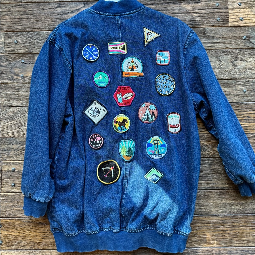 Zara Denim Jacket with Patches, Outdoor camping jacket